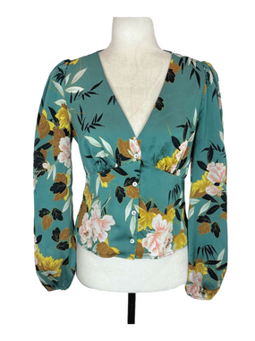Lucy Paris teal floral blouse